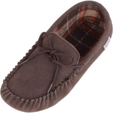 (UK8, Dark Brown) Rupert, Suede Moccasin Slippers with Cotton Inner and Suede Sole