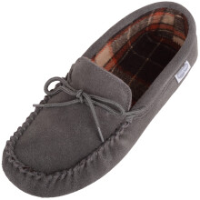 (UK7, Grey) Rupert, Suede Moccasin Slippers with Cotton Inner and Suede Sole