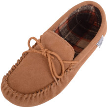(UK7, Light Brown) Rupert, Suede Moccasin Slippers with Cotton Inner and Suede Sole