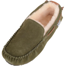 (UK12, Green) Freddie, Genuine Sheepskin Loafer Slippers with Rubber Sole