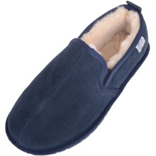 (UK6, Navy) Jasper, Genuine Sheepskin Slipper with Rubber Sole