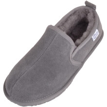 (UK8, Grey) Jasper, Genuine Sheepskin Slipper with Rubber Sole