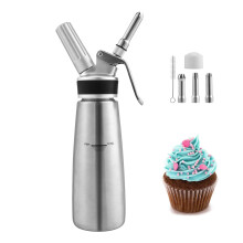 Cream Dispenser 0.5 L Stainless Steel Whipped Cream Syphon with 3 Nozzles and Cleaning Brush for Cream and Sauces