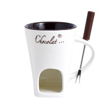 Fondue Mug Set, Ceramic Chocolate Fondue Pot for Cheese and Butter, Off White Melting Bowl Set, 8 oz Capacity