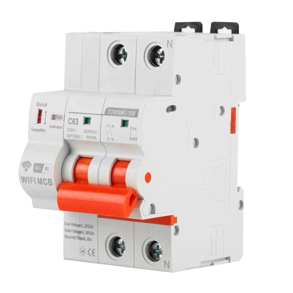 WiFi Circuit Breaker Intelligent 2P Din Rail Mount
