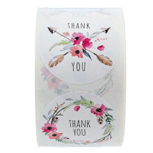 Thank You Stickers Labels Roll for Business, Birthday Gift Bags, Baby Showers, 1.5 Inch Round, Waterproof, 500 Labels