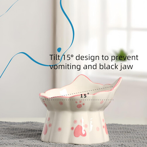 Ceramic Cat Feeder Elevated Bowls with Stand 15 Tilted Neck Protection Backflow Prevention Pink 2