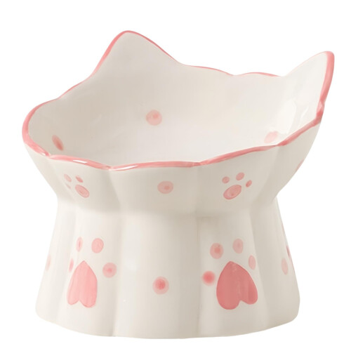 Ceramic Cat Feeder Elevated Bowls with Stand 15 Tilted Neck Protection Backflow Prevention Pink