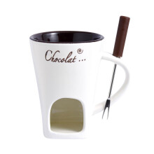 Chocolate Fondue Set 200ml Off White Mug with Forks Cheese Melting Cup Tealight Warmer for Candy Snacks and Caramel Parties