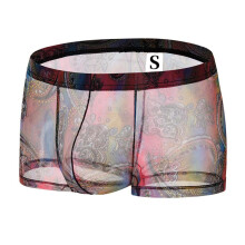 Men's Mesh Lace Floral Thong Underwear Transparent Pouch Boxer Shorts Low Rise Soft Breathable Pink Size L