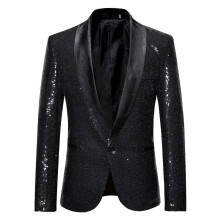 Men's Suit Jacket Slim Fit Sequin Blazer One Button Regular Fit Stylish Casual Formal Wedding Tuxedo Dance Prom XXL O Black