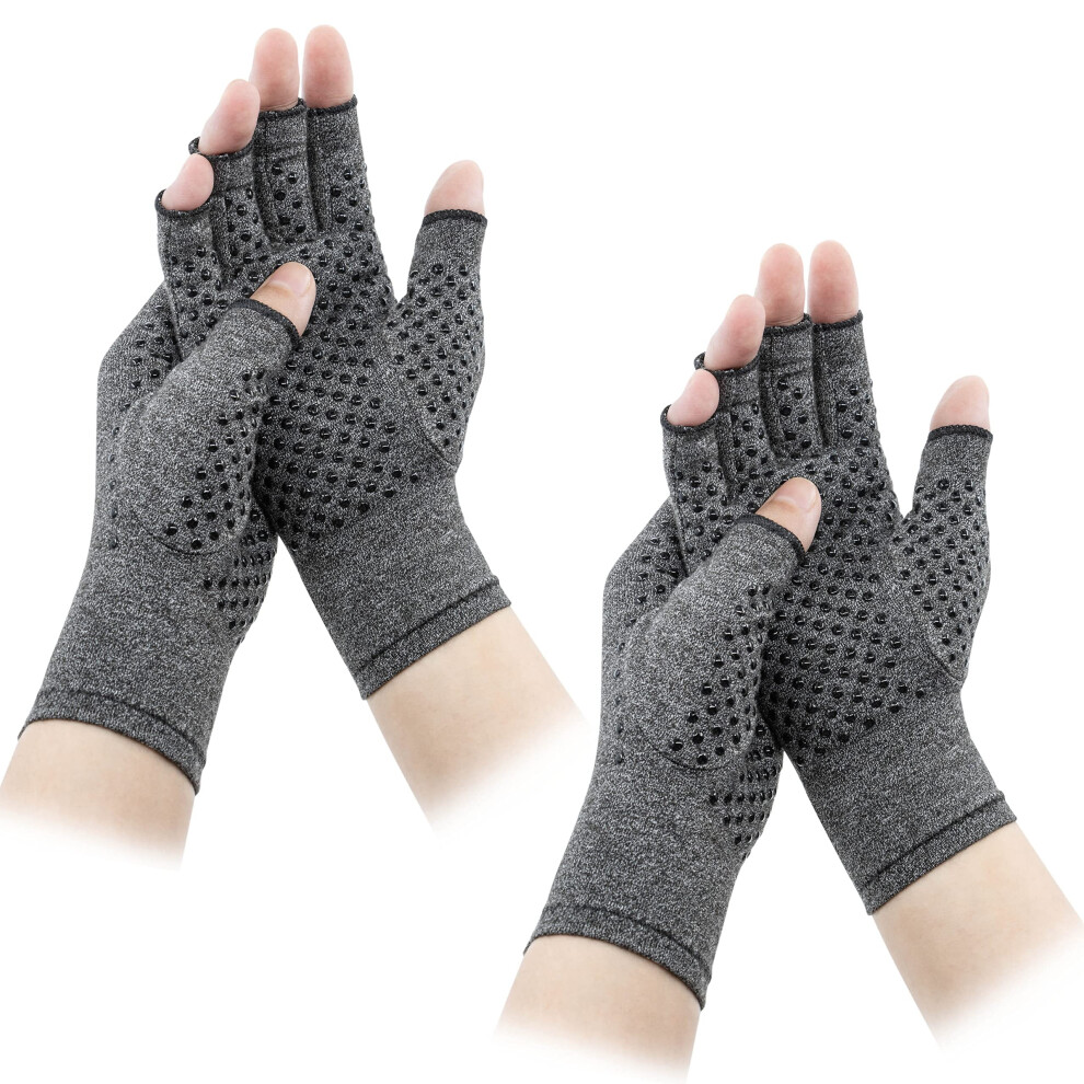 Grey Arthritis Gloves For Pain Relief, Compression Fingerless Gloves, Warmth For Rheumatoid Arthritis And Carpal Tunnel, M (2 Pairs)
