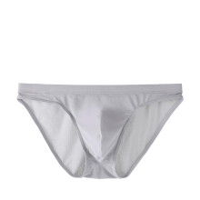 Men's Ice Silk Briefs Low Waist Triangle Underwear Breathable Pouch Stretch Solid Color Grey Size M