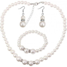 Jewelry Set Faux Pearl Necklace Earring Bracelet Set and , White