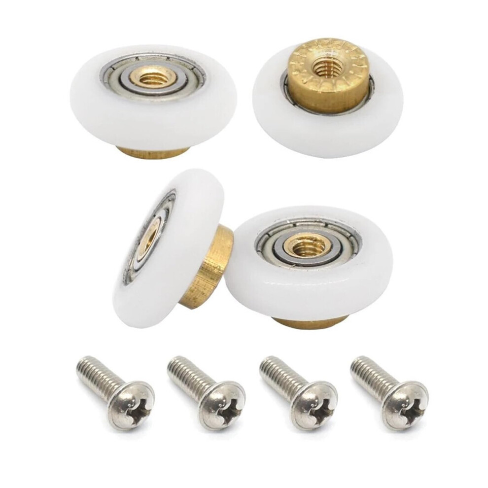 Door Roller Guide Wheel 27Mm, 4 Pcs Copper Roller Pulley Wheels For Bathroom Shower Glass Door Replacement 6038364071712