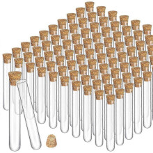 100pcs Glass Test Tubes with Cork Clear Stoppers Round Bottom Lab Test Alcohol Tampons Tubes Container(15x100mm/13ml)