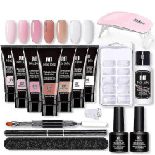 Extension Gel Nail Kit - Nail Enhancement Gel 7 Colors Pink Nude All In One Kit with Nail Lamp