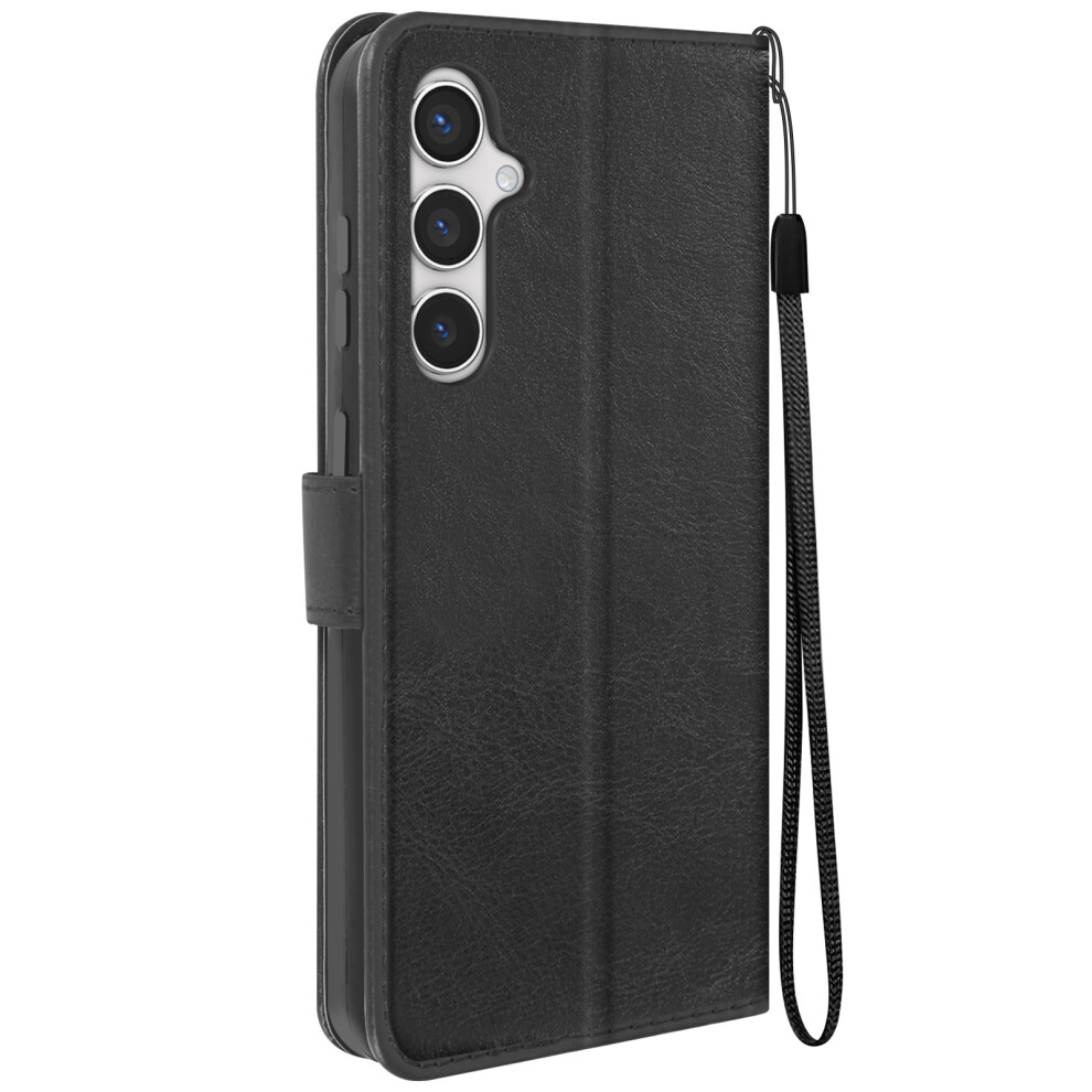 Mayaxess Folio Case For Samsung S24 / S25 With Wrist Strap Multifunction Flap, Black 3662428017700
