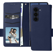 Avizar Samsung Galaxy Z Fold6 Kunstlederhülle mit Handschlaufe Dunkelblau