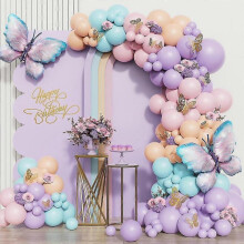 Butterfly Birthday Decorations 150pcs Purple Pink Butterfly Pastel Balloon Garland Arch Kit with Butterfly Stickers for Girls Baby Shower Butterfly Th