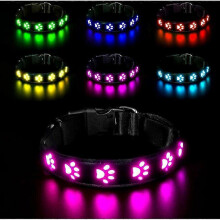 LED Luminous Collar for Dogs, Rechargeable and Waterproof Dog Collar Light, Adjustable Collar with 7 Lighting Modes (Colorful-M)