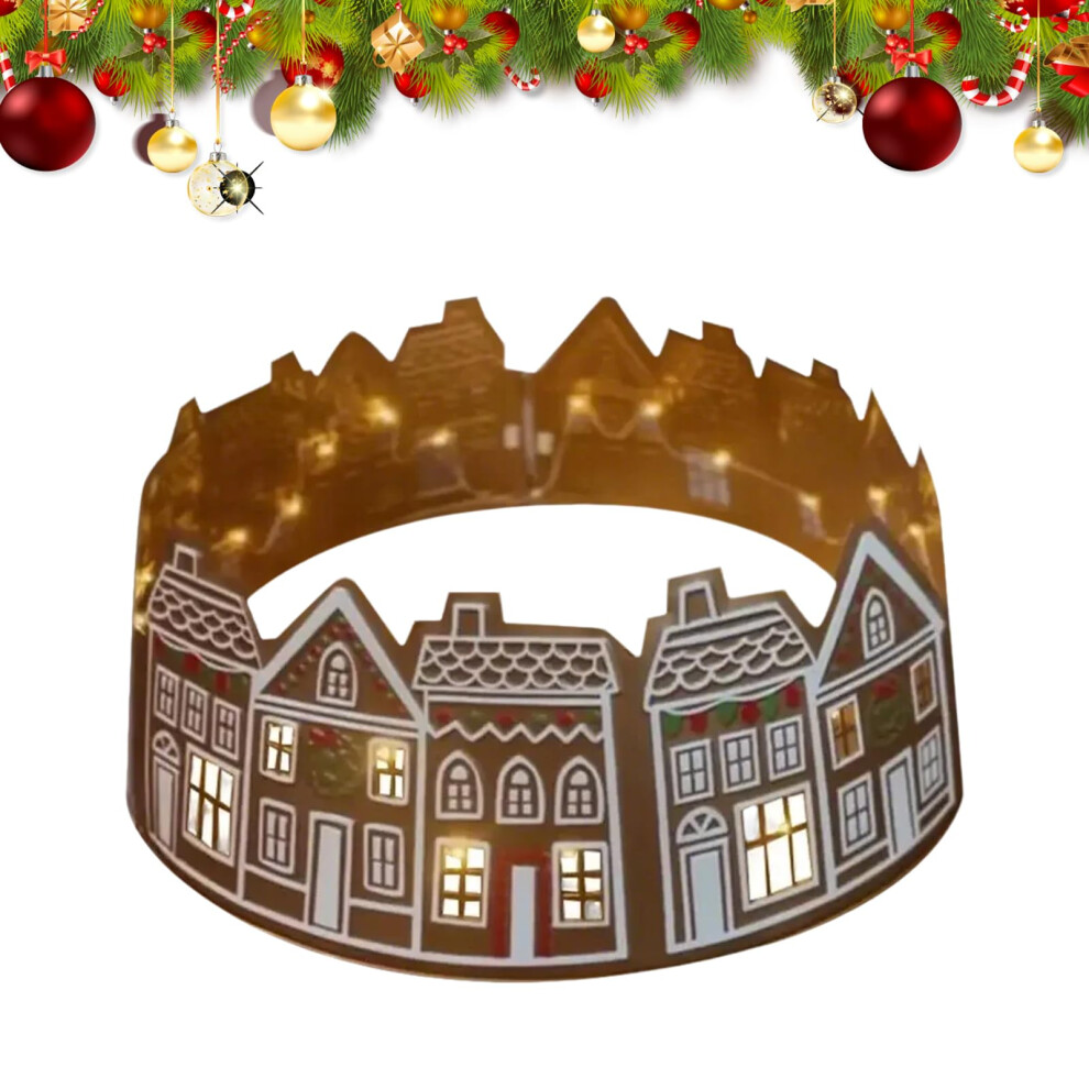 Led Christmas Tree Collar, Gingerbread House Design, 26 Inch Reusable Holiday Skirt, Winter Decorative Stand Supplies-image-OPC-PKB78FY-NEW