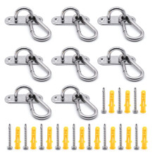 M6 Eye Pad Plate Set with Metal Staple Ring Hooks and Carabiner Clips, Heavy Duty for Hammocks and Suspension Training