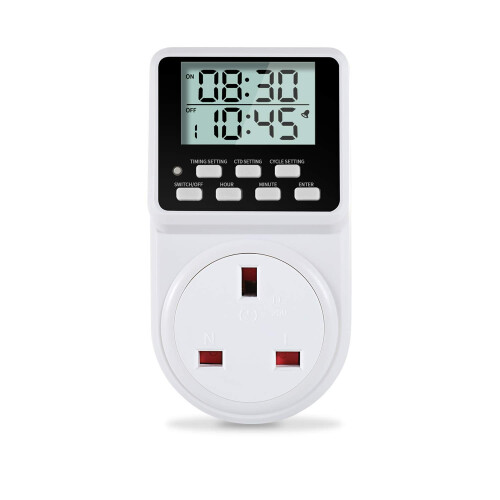 Oridget 24 Hour Digital Electric Timer Plug Socket Uk with Countdown