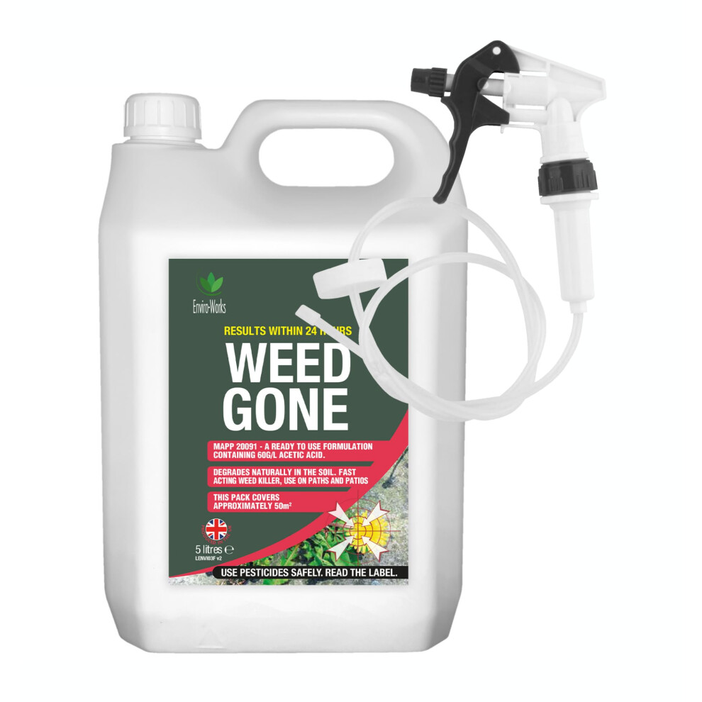 Enviro Works Weed Gone 5L Fast Acting Weedkiller Long Hose Trigger