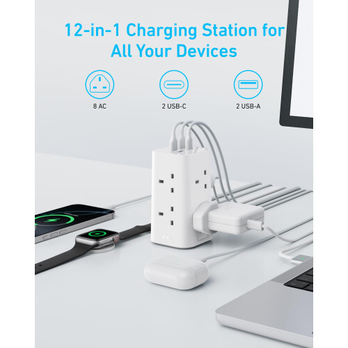 Anker Anker Tower Extension Lead with USB Slots 12in1 Surge Protector Plug 2