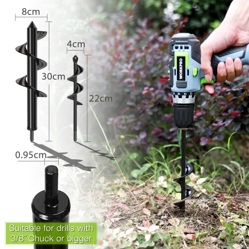 Workpro Auger Drill Bit Set with Hex Drive 2piece Garden Post Hole 2