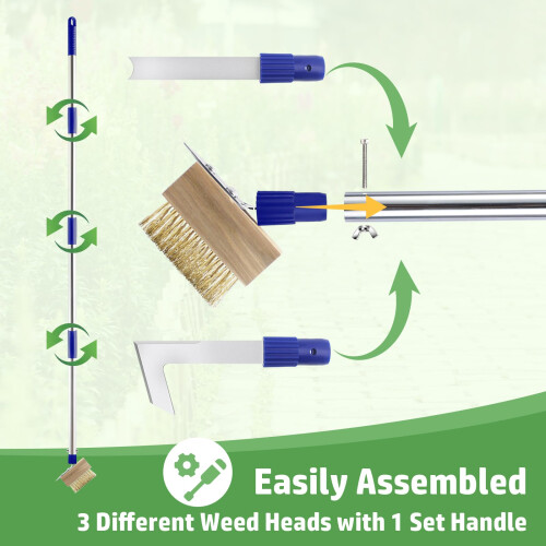 Patio Weed Remover Tool with Long Handle Scraper and Wire Brush Set 1