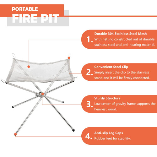 Portable Fire Pit for Camping Outdoor Folding Firepit Fireplace with 1