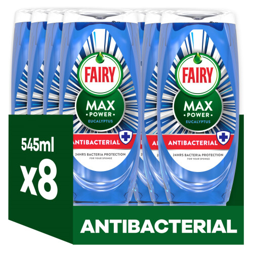 Fairy Fairy Max Power Washing Up Liquid Antibacterial 8 X 545ml Easy