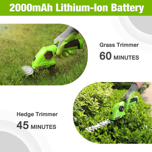 Workpro 2 in 1 7.2V Cordless Hedge Trimmer Grass Shear with Lithiumion 2