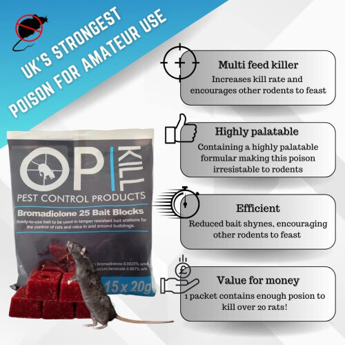 Opkill Rat Poison Mouse Killer Twin Pack 600g Strongest Bait Available