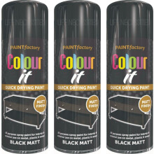 Paint Factory Matt Black Spray - 3 X 400ml Allpurpose Aerosol for