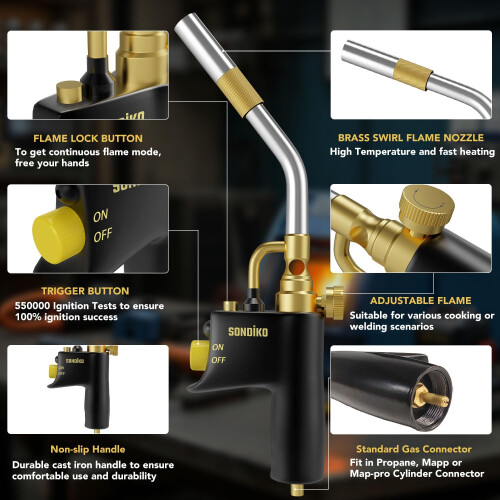 Sondiko Propane Torch GJ-8000pro High Intensity Mapp Gas Head Trigger 2