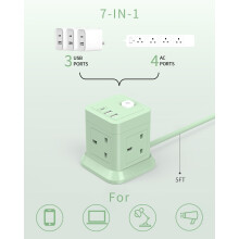 Cube Extension Lead with USB Slots BEVA 4 Way Multi Plug Power Strip w
