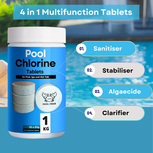 Pool Crab Chlorine Tablets 1kg Multifunctional 4-in1 Dispenser for 2