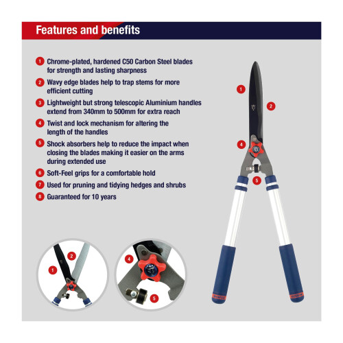 Spear & Jackson Spear Jackson 8120RS Razorsharp Telescopic Hedge Shears Blue 1