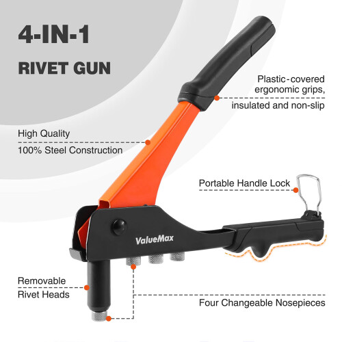 Valuemax 4in1 Rivet Gun Set with 200 Rivets Pop Riveter 4 Sizes 1