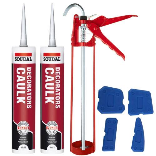 Decorators Caulk White Set - Bundle with Sealant Gun Silicone Tool