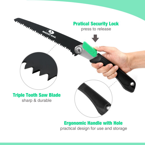 Mossy Oak Pruning Saw Folding Hand with Secure Lock 3 Blades Made of 1