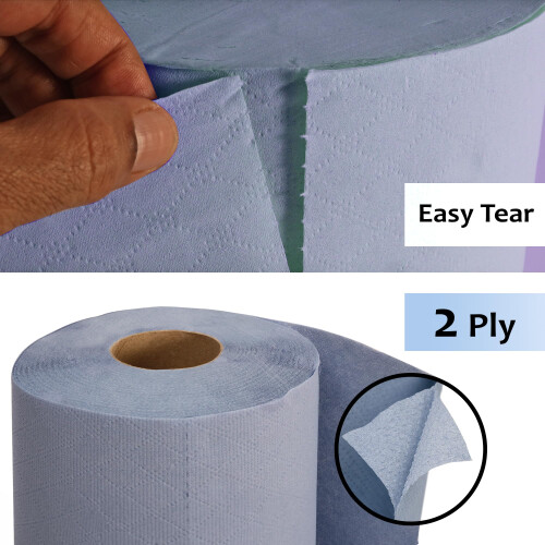 Kapco 12 Value Blue Centrefeed Rolls 2ply Embossed Paper Tissue Roll 2