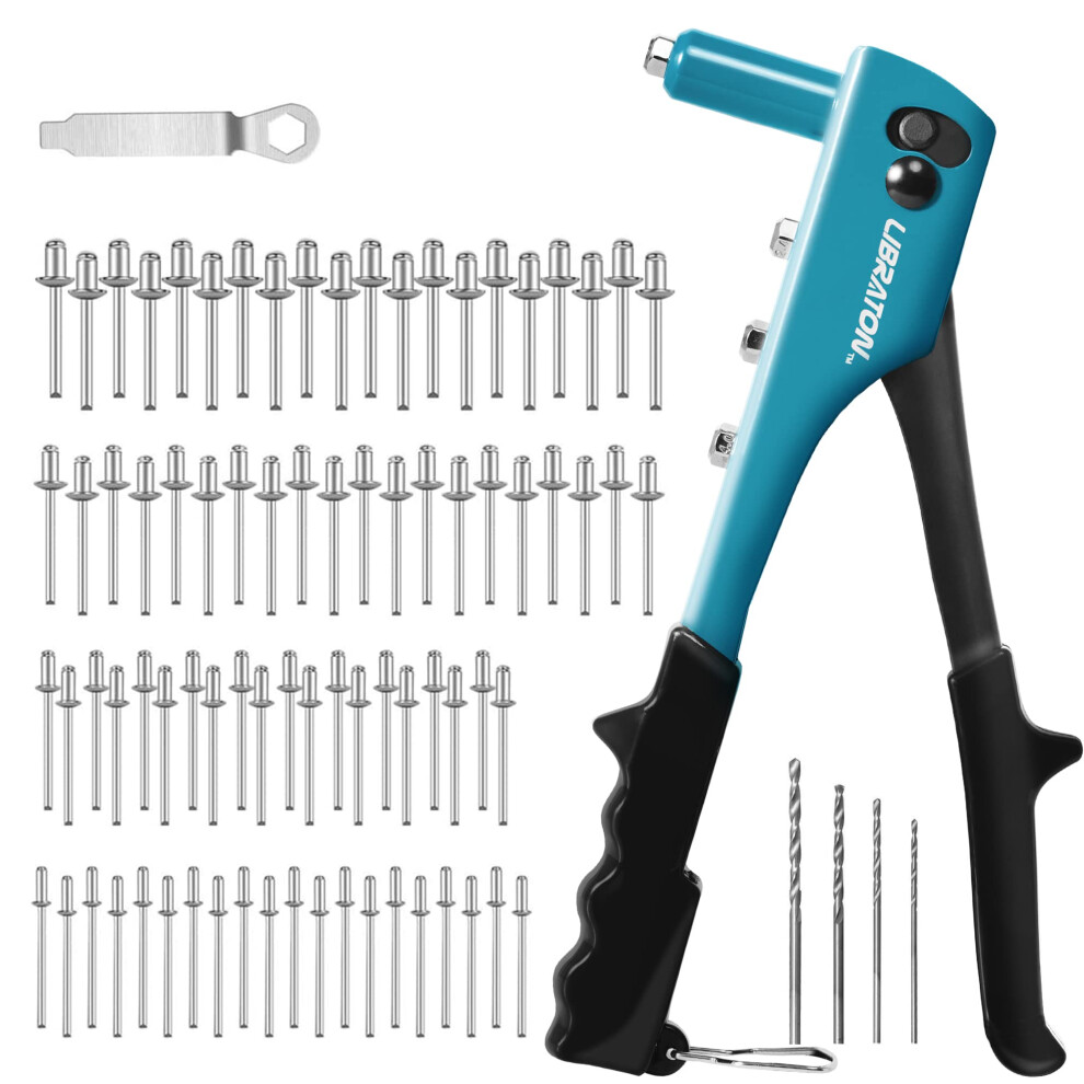 Libraton Rivet Gun Hand Riveter 80Pcs Metal Rivets And 4Pcs Hss Drill 30584730