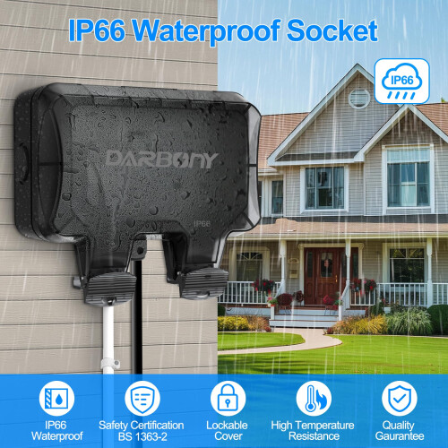 Outdoor Socket Waterproof IP66 Outside Double Plug Weatherproof Wall 1