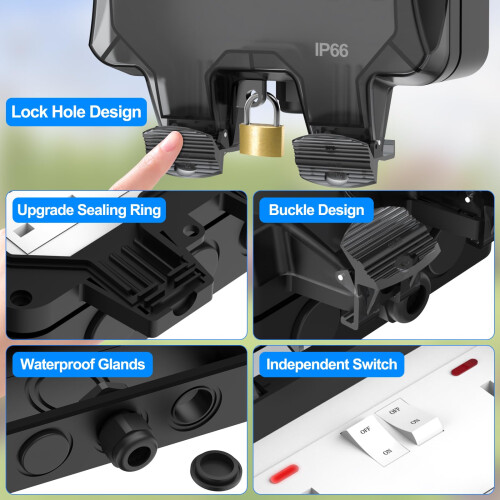 Outdoor Socket Waterproof IP66 Outside Double Plug Weatherproof Wall 2