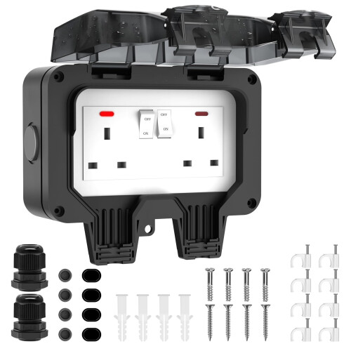 Outdoor Socket Waterproof IP66 Outside Double Plug Weatherproof Wall