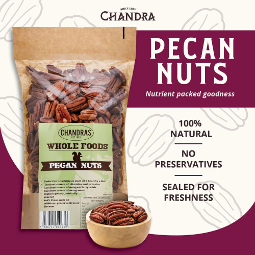 Chandra Whole Foods Pecan Nuts 1kg - Lowgi Nut for Snacking Smoothies 1